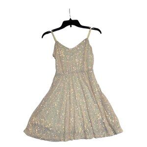 Shein XS Sequined Fit & Flare Dress Spaghetti Straps Party Beige & Multicolor